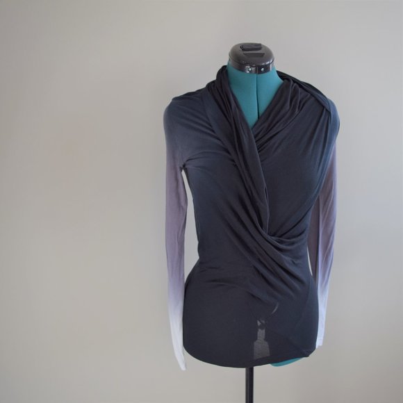 Long Sleeve Knotted Wrap Ombre Top Sweater - Picture 2 of 6